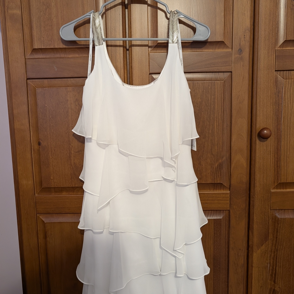Calvin Klein White Asymmetrical Layered Dress